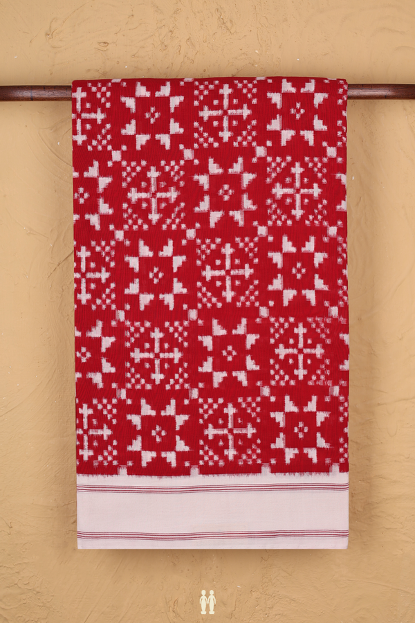 Pochampally Cotton Saree In Red With Allover Design