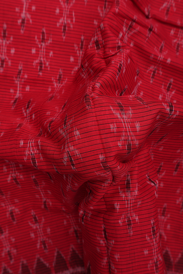 Pochampally Cotton Saree In Red With Allover Design