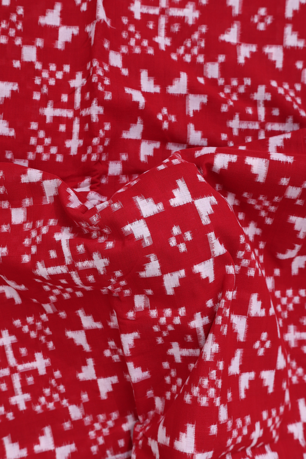 Pochampally Cotton Saree In Red With Allover Design