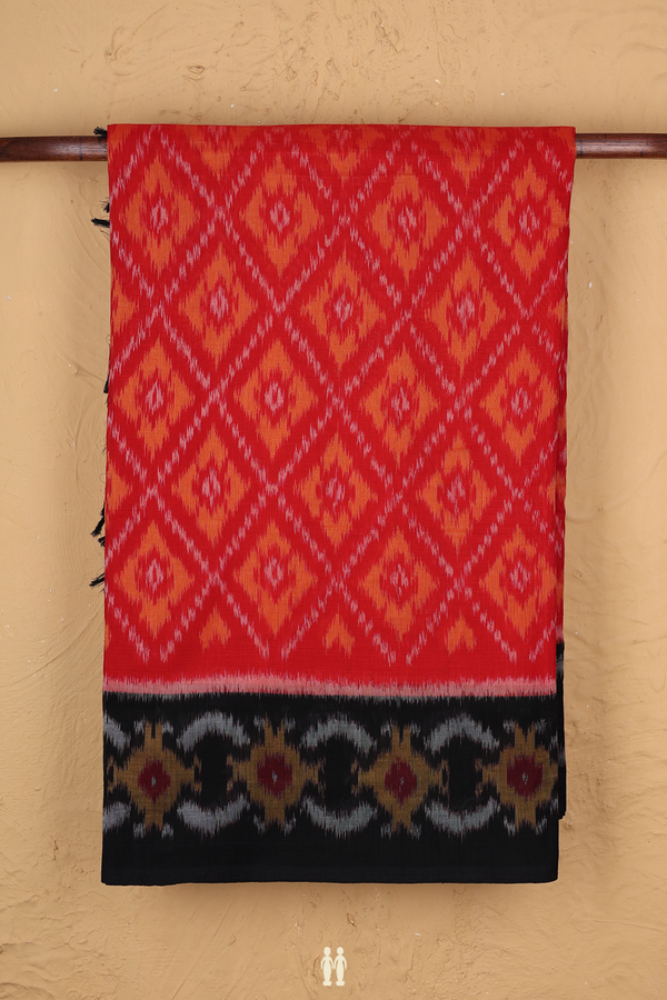 Pochampally Cotton Saree In Red With Diamond Design