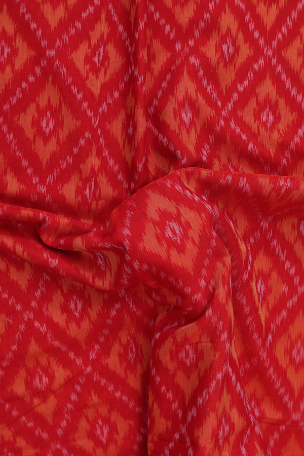 Pochampally Cotton Saree In Red With Diamond Design