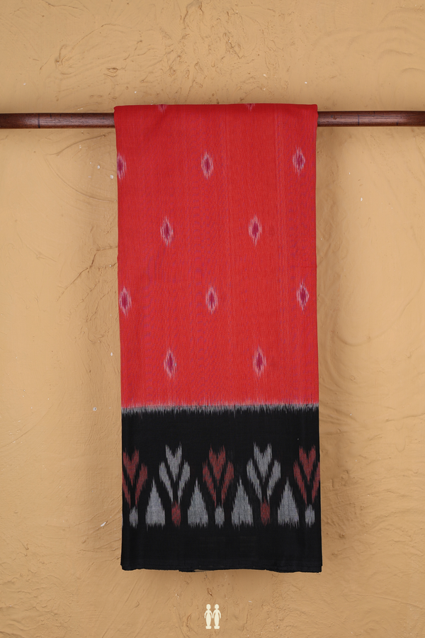 Pochampally Cotton Saree In Red With Printed Buttas
