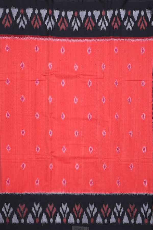 Pochampally Cotton Saree In Red With Printed Buttas