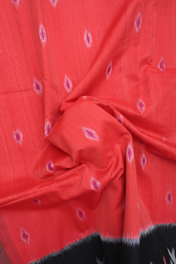 Pochampally Cotton Saree In Red With Printed Buttas