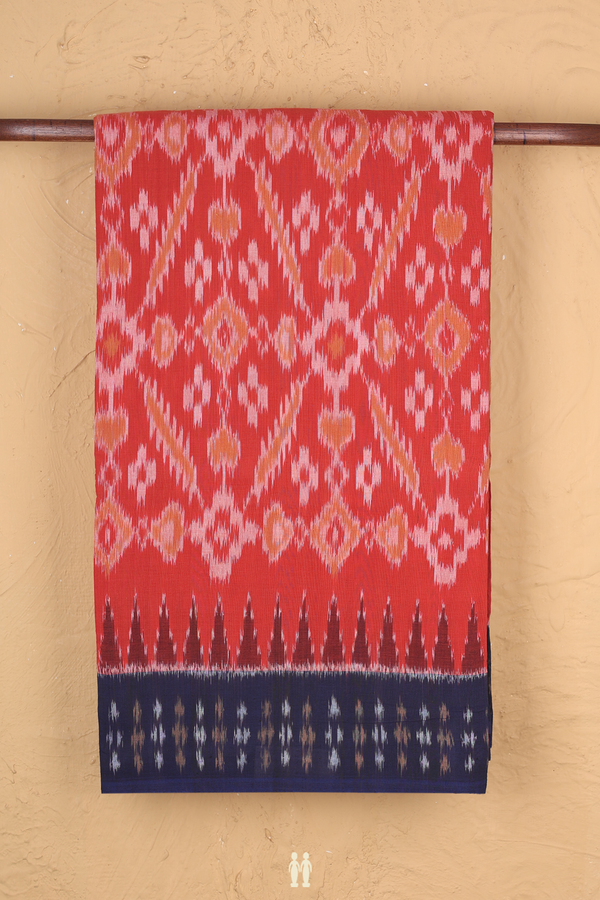 Pochampally Cotton Saree In Red With Printed Design