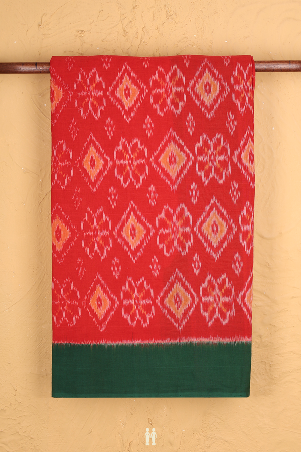 Pochampally Cotton Saree In Red With Printed Design