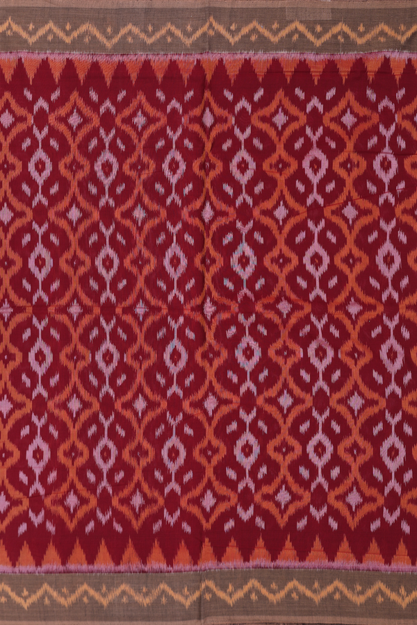 Pochampally Cotton Saree In Red With Printed Design