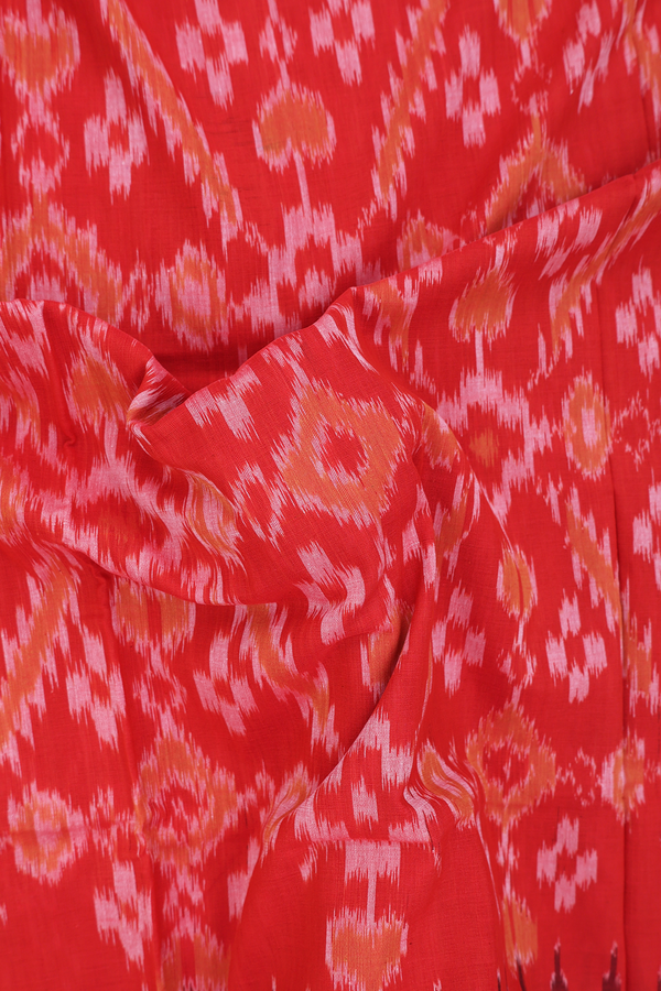 Pochampally Cotton Saree In Red With Printed Design