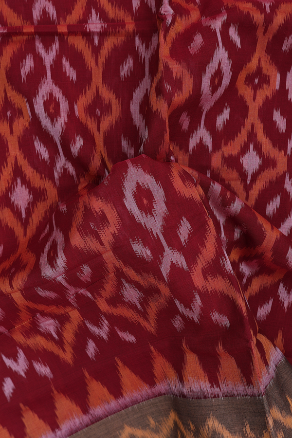 Pochampally Cotton Saree In Red With Printed Design