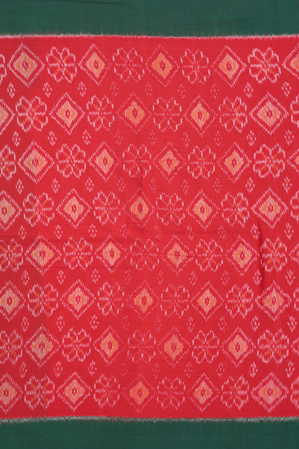 Pochampally Cotton Saree In Red With Printed Design