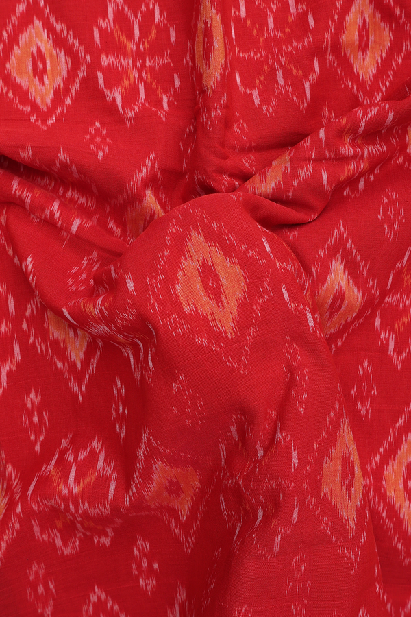 Pochampally Cotton Saree In Red With Printed Design