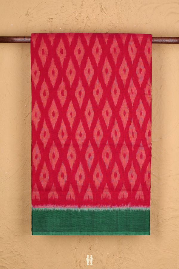 Pochampally Cotton Saree In Rose Red With Printed Design