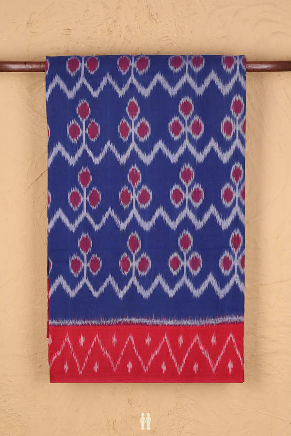 Pochampally Cotton Saree In Royal Blue With Chevron Design