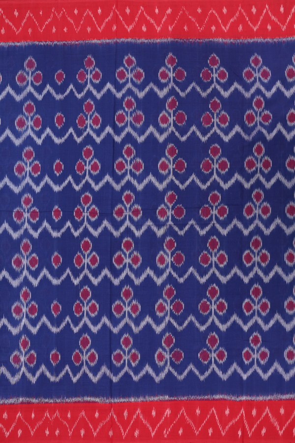 Pochampally Cotton Saree In Royal Blue With Chevron Design