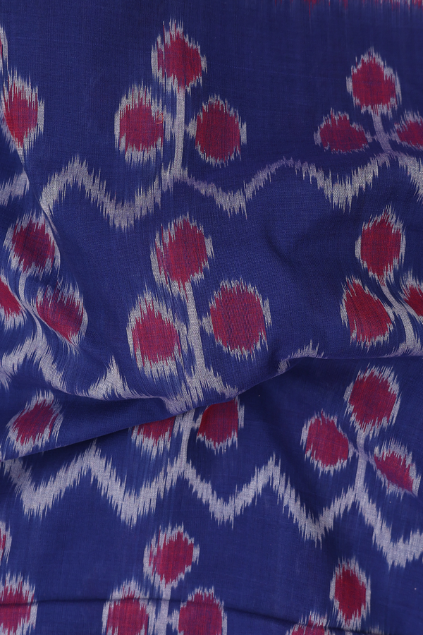 Pochampally Cotton Saree In Royal Blue With Chevron Design