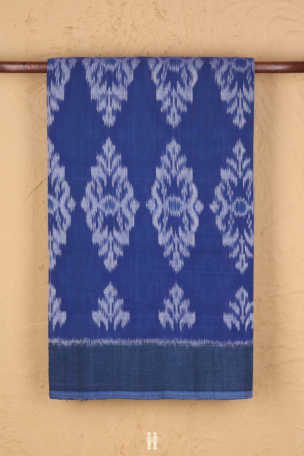 Pochampally Cotton Saree In Royal Blue With Ikat Design
