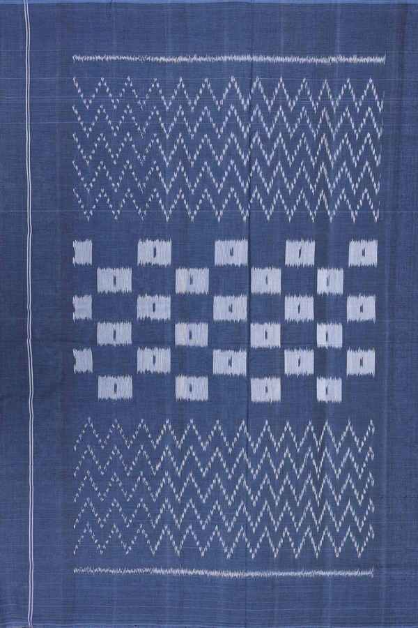 Pochampally Cotton Saree In Royal Blue With Ikat Design