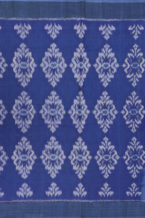 Pochampally Cotton Saree In Royal Blue With Ikat Design