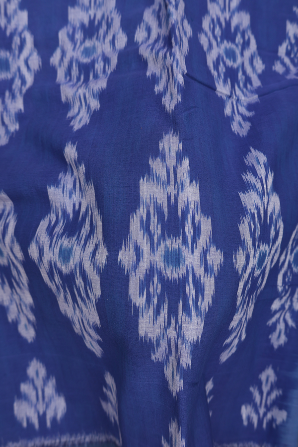 Pochampally Cotton Saree In Royal Blue With Ikat Design