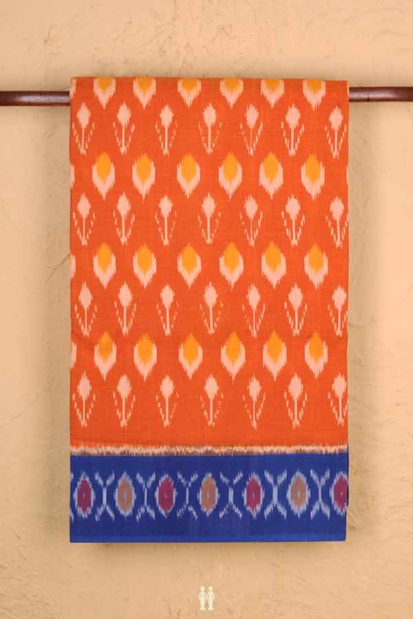 Pochampally Cotton Saree In Royal Orange With Printed Design