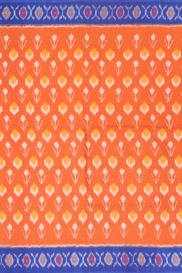Pochampally Cotton Saree In Royal Orange With Printed Design