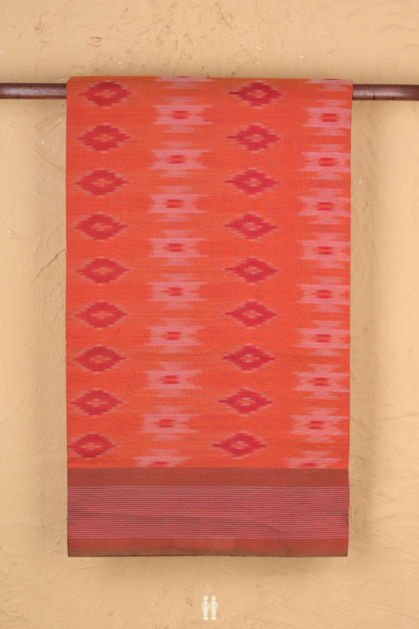 Pochampally Cotton Saree In Spiced Orange With Printed Design
