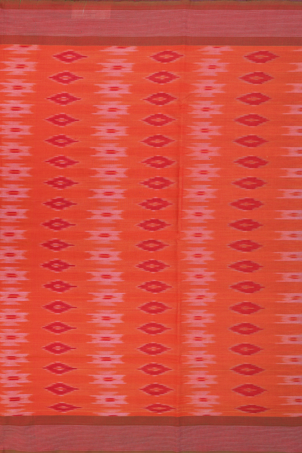 Pochampally Cotton Saree In Spiced Orange With Printed Design