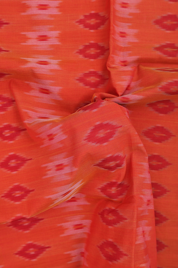 Pochampally Cotton Saree In Spiced Orange With Printed Design