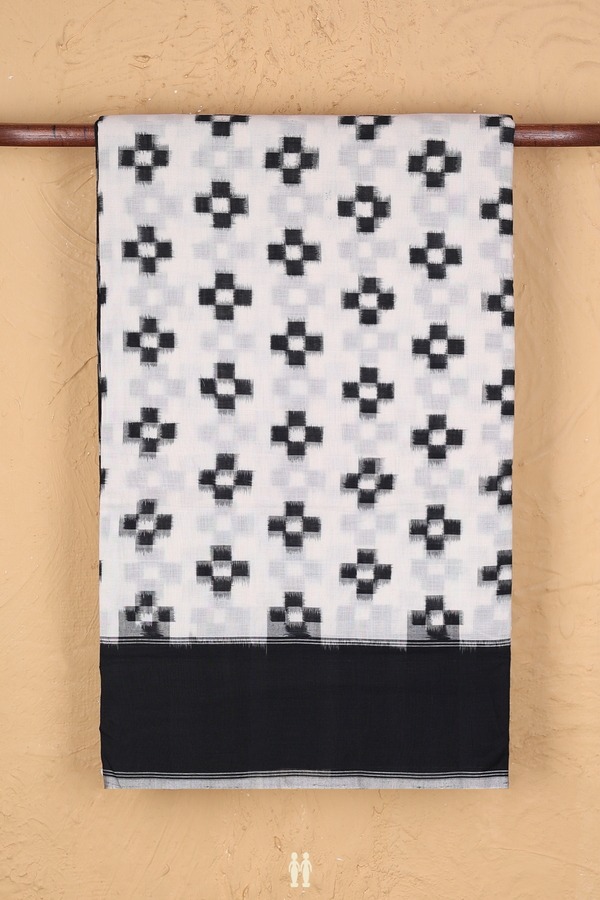 Pochampally Cotton Saree In White With Allover Buttas