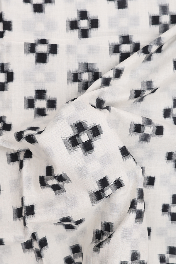 Pochampally Cotton Saree In White With Allover Buttas