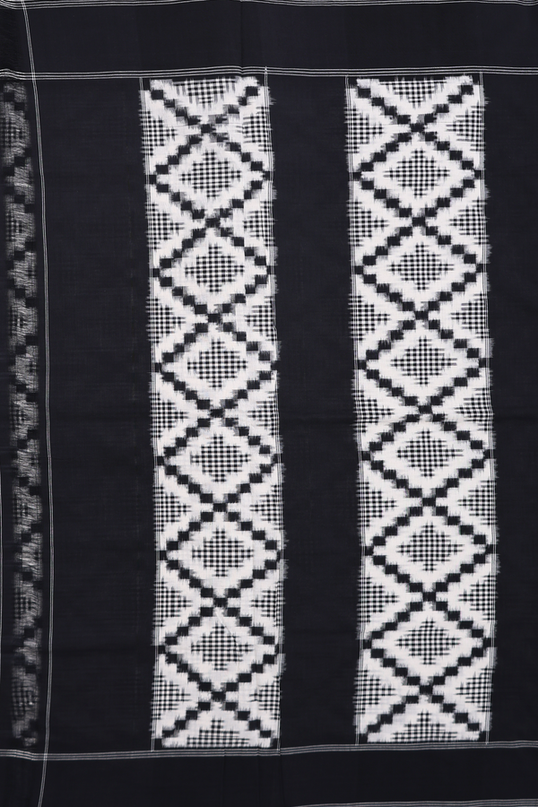 Pochampally Cotton Saree In White With Diamond Design