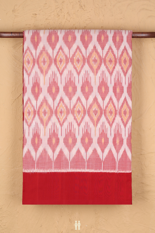 Pochampally Cotton Saree In White With Diamond Design