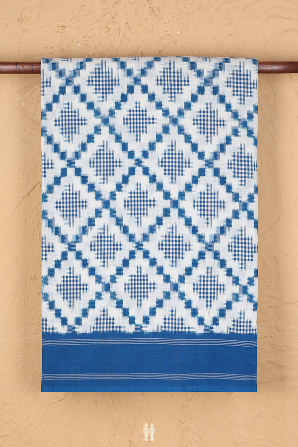 Pochampally Cotton Saree In White With Diamond Design