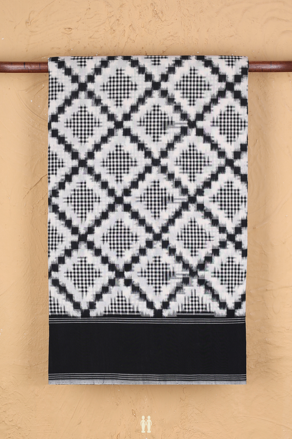 Pochampally Cotton Saree In White With Diamond Design