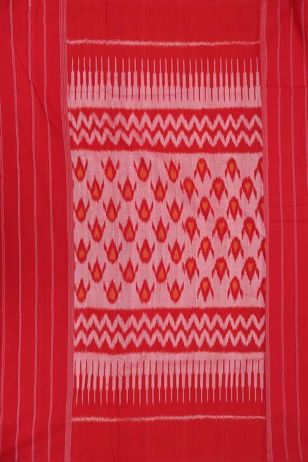 Pochampally Cotton Saree In White With Diamond Design