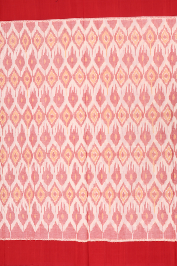 Pochampally Cotton Saree In White With Diamond Design