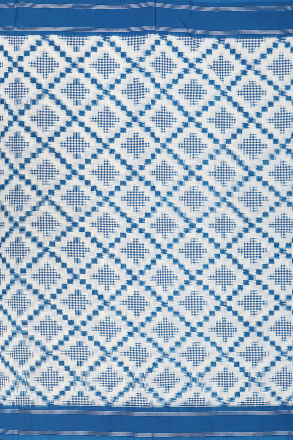 Pochampally Cotton Saree In White With Diamond Design