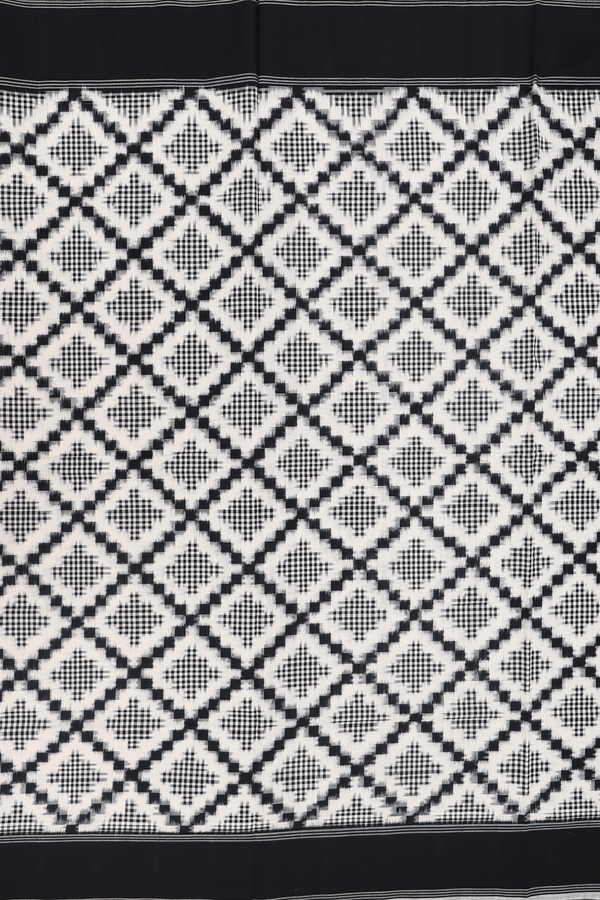 Pochampally Cotton Saree In White With Diamond Design