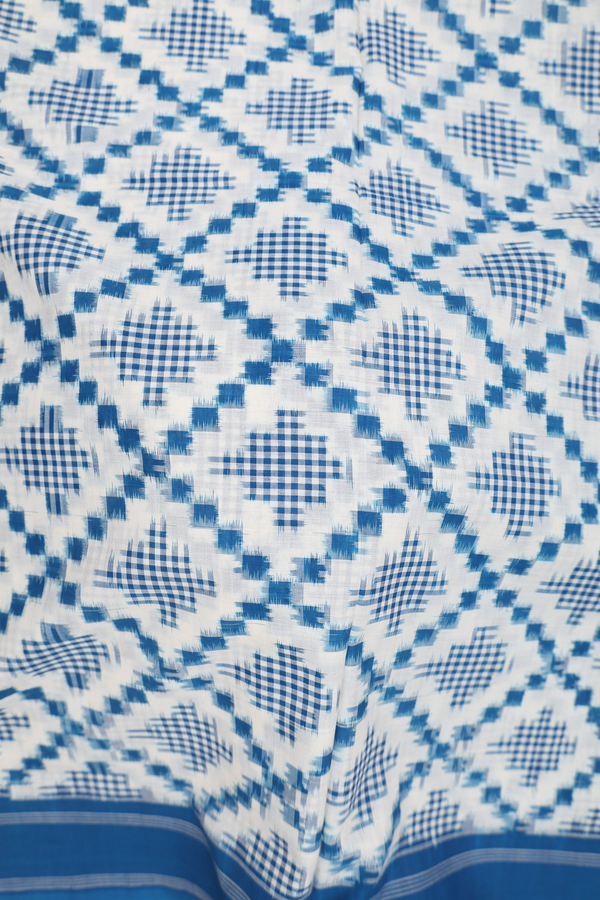 Pochampally Cotton Saree In White With Diamond Design