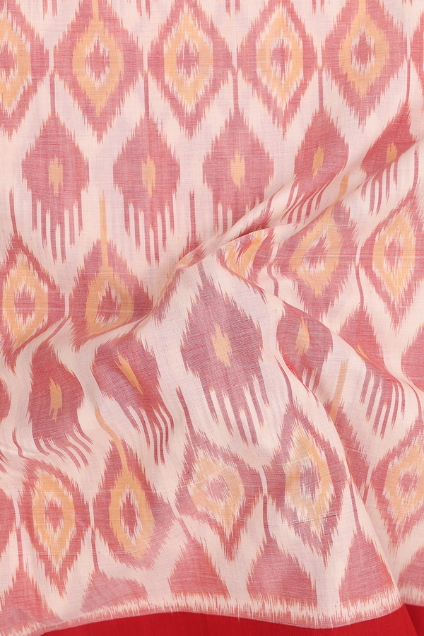 Pochampally Cotton Saree In White With Diamond Design