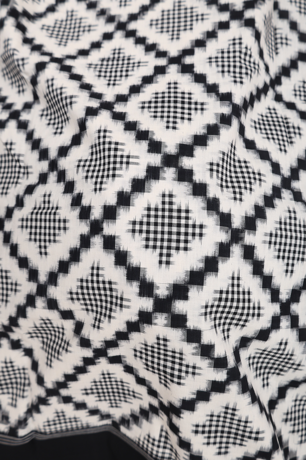 Pochampally Cotton Saree In White With Diamond Design