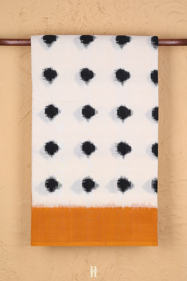 Pochampally Cotton Saree In White With Ikat Buttas