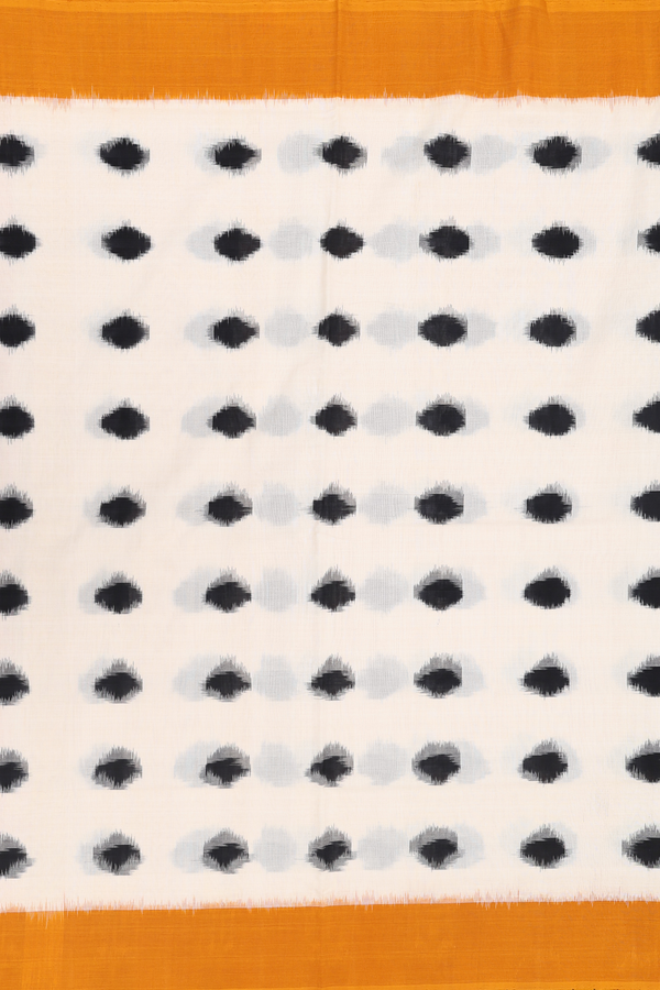 Pochampally Cotton Saree In White With Ikat Buttas