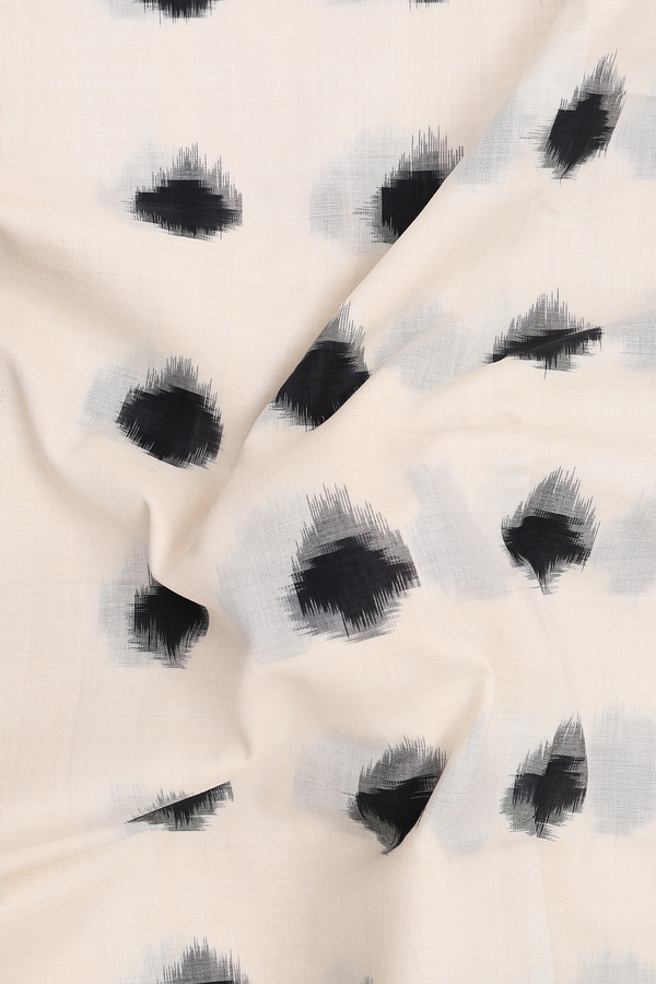 Pochampally Cotton Saree In White With Ikat Buttas