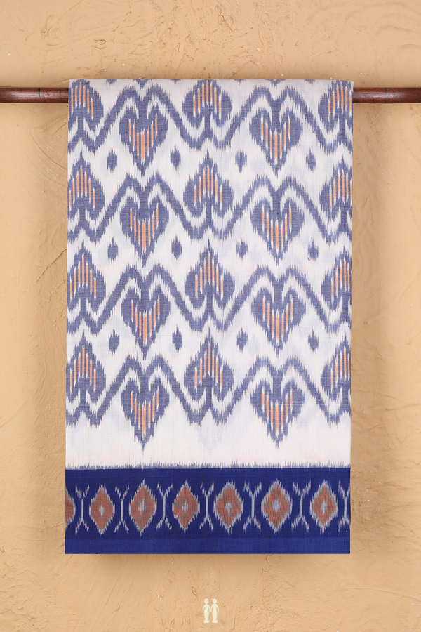 Pochampally Cotton Saree In White With Ikat Design