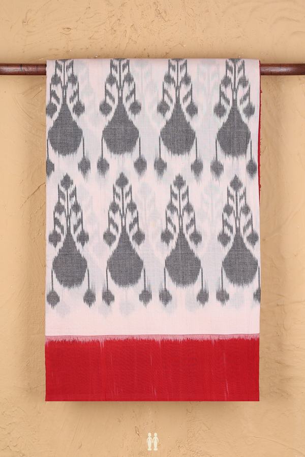 Pochampally Cotton Saree In White With Ikat Design