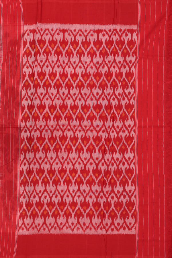 Pochampally Cotton Saree In White With Ikat Design