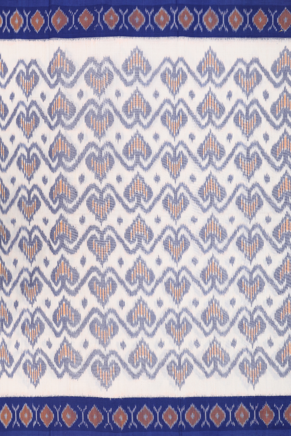 Pochampally Cotton Saree In White With Ikat Design