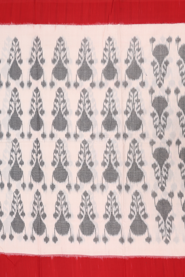 Pochampally Cotton Saree In White With Ikat Design