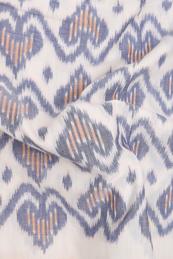 Pochampally Cotton Saree In White With Ikat Design